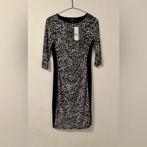 NWT Lauren Ralph Lauren Womens Black 3/4 Sleeve Round Neck Sheath Dress Size 8